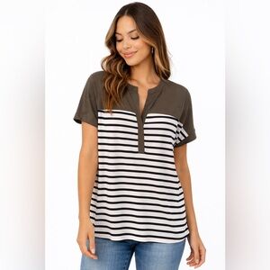 Express One Eleven Green V-Neck Tee | Soft Slub Knit Top | Size S